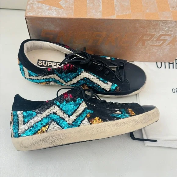 Golden goose GGDB super star full paillette black and blue glitters sneakers - Picture 10 of 14